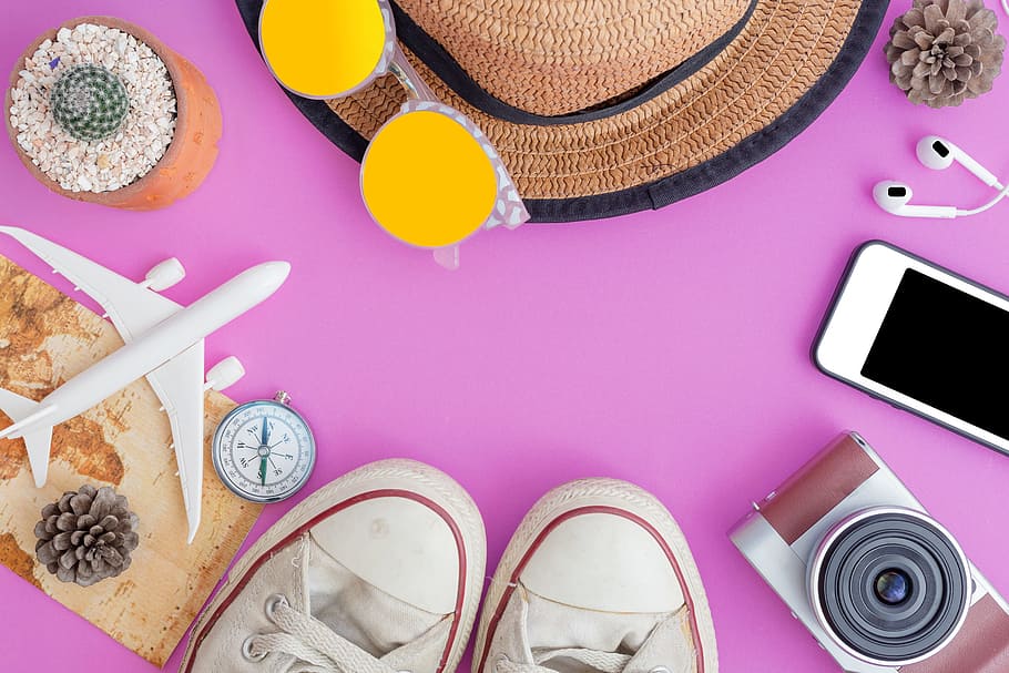 accessories, airplane, background, camera, casual, concept HD wallpaper