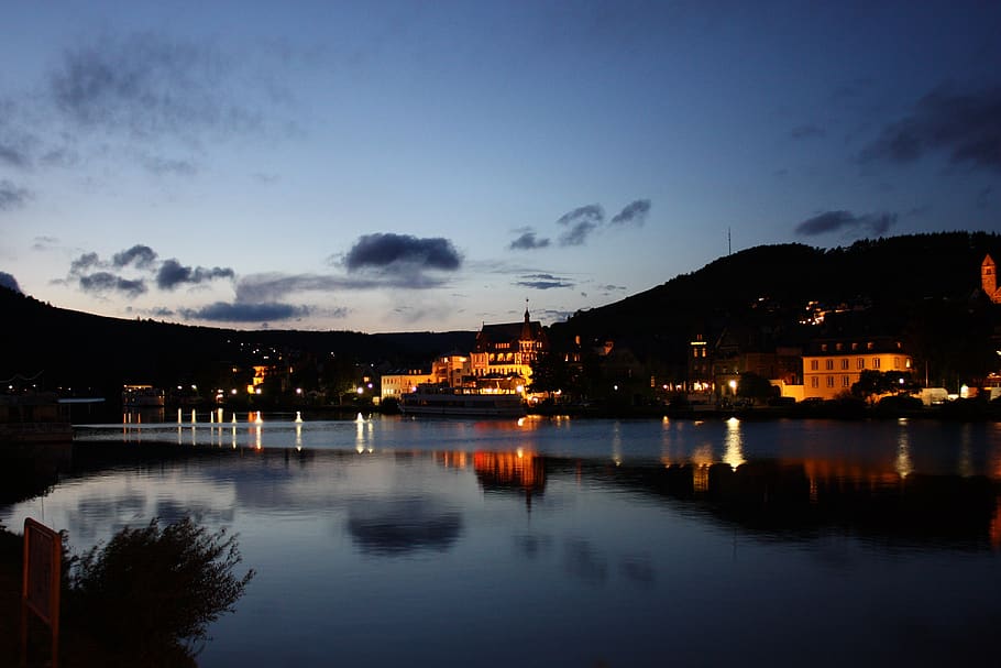 mosel, river, landscape, evening, sky, water, cloud - sky, reflection HD wallpaper