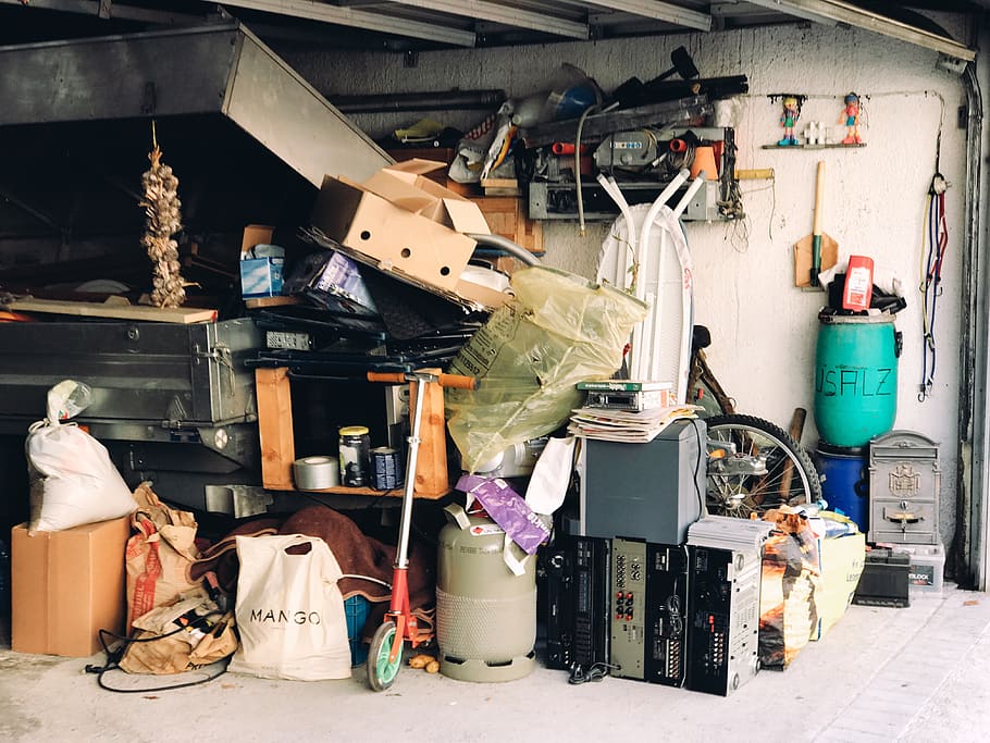 garage, construction, stuff, clutter, choice, large group of objects, HD wallpaper