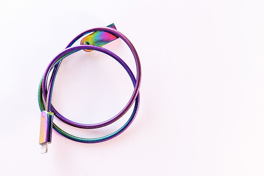 Iridescent Cable Wire On White Surface, usb, copy space, no people HD wallpaper