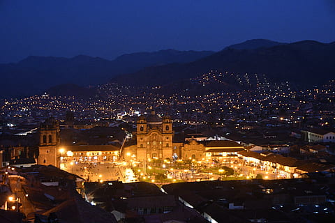 church, night, cusco, peru, architecture, building, light, steeple HD wallpaper