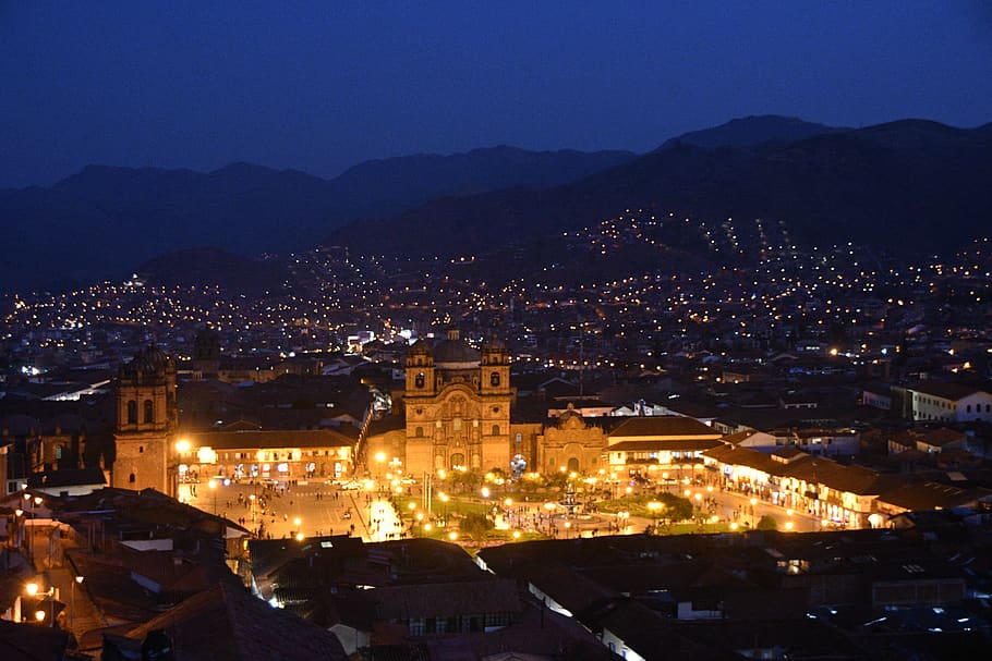 church, night, cusco, peru, architecture, building, light, steeple HD wallpaper