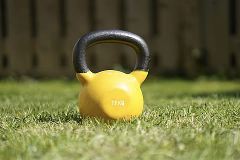 yellow and black kettle bell, grass, plant, toy, lawn, green HD wallpaper