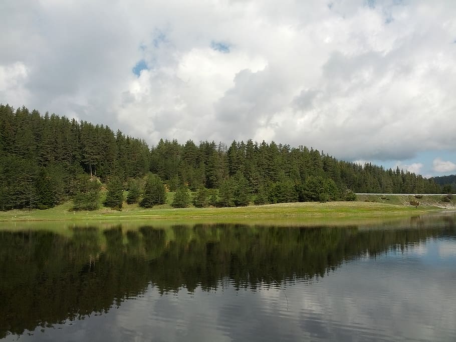 beglika, bulgaria, dam, tree, cloud - sky, water, reflection HD wallpaper