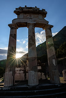 delphi, greece, temple, archeologic, landscape, background HD wallpaper