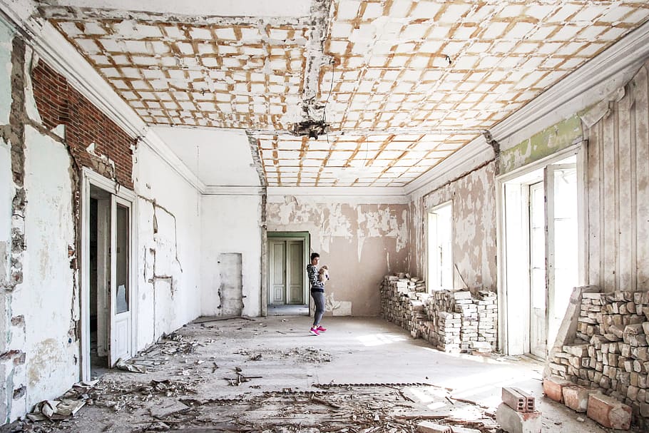 person standing in the middle of the room, abandoned, reconstruction HD wallpaper