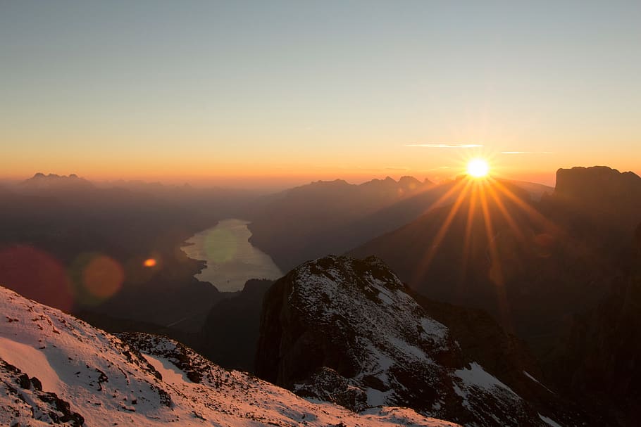 sunset, mountain, clouds, sky, aerial, nature, beauty in nature HD wallpaper