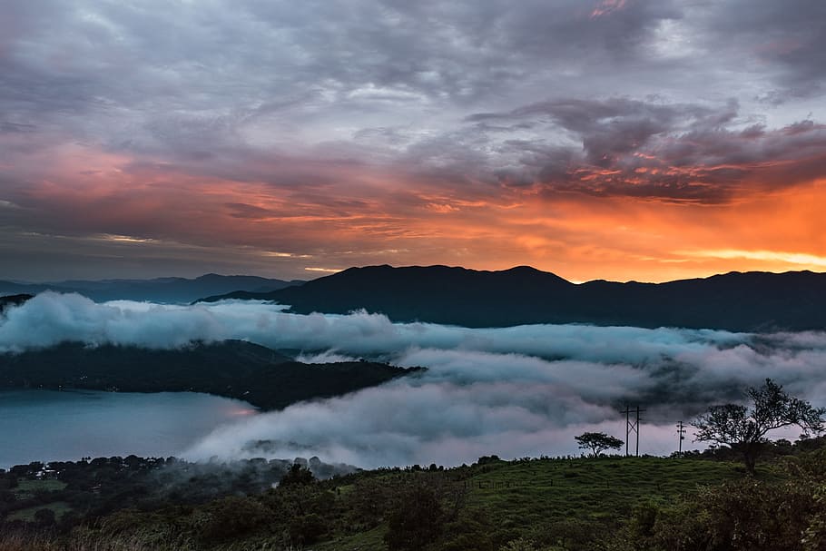 Landscape Photography of Foggy Mountain, clouds, colors, dawn HD wallpaper