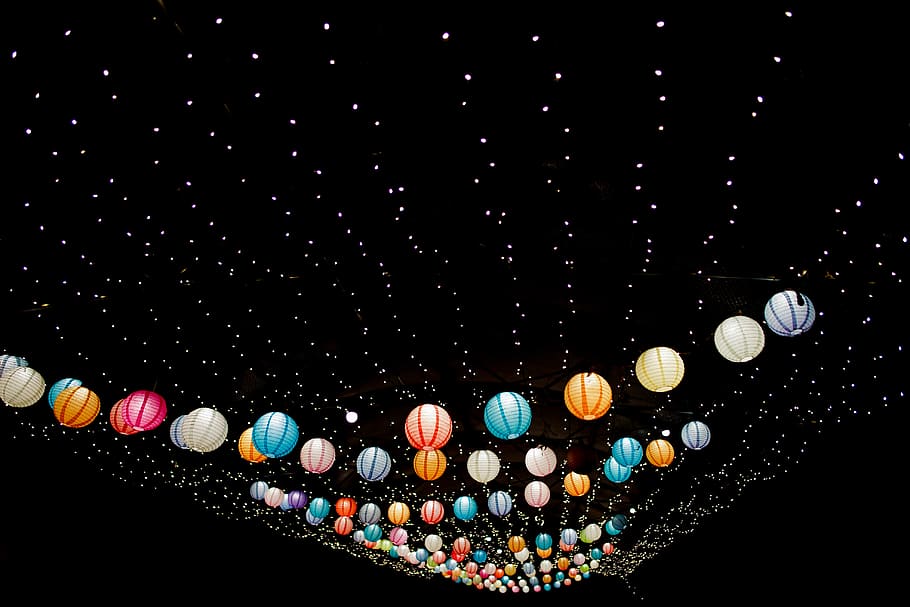 dark, night, colorful, lantern, lamp, lights, display, design HD wallpaper