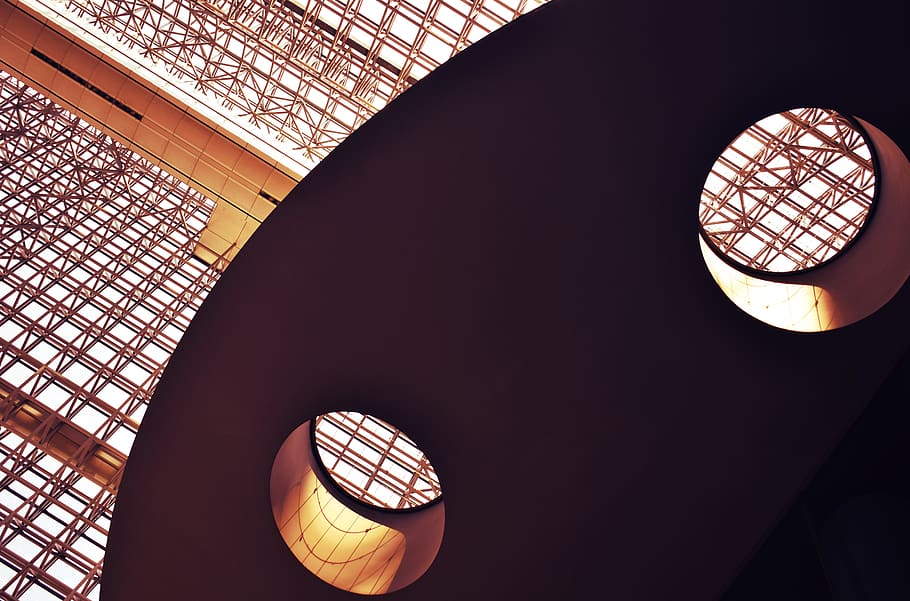 japan, low angle view, ceiling, architecture, pattern, indoors HD wallpaper
