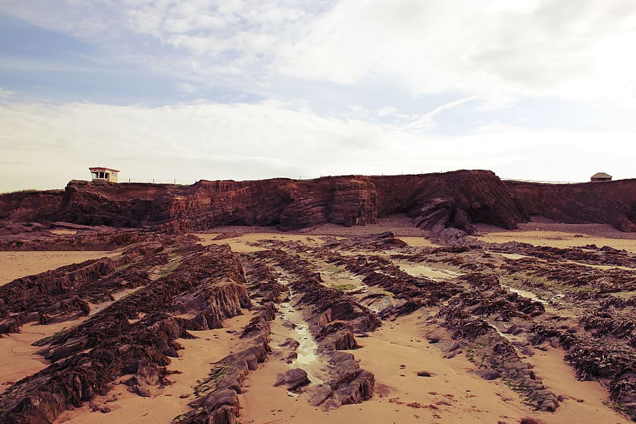 beach, sand, sandscape, rocky, sky, cloud - sky, scenics - nature HD wallpaper