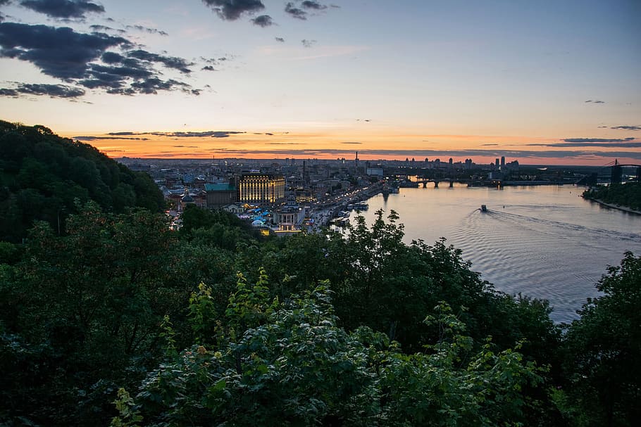 ukraine, kiev, sky, architecture, sunset, water, built structure HD wallpaper