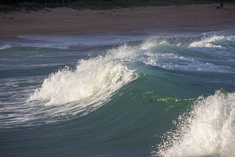 surf, sea, wave, water, ocean, foam, beach, spray, motion, power in nature HD wallpaper