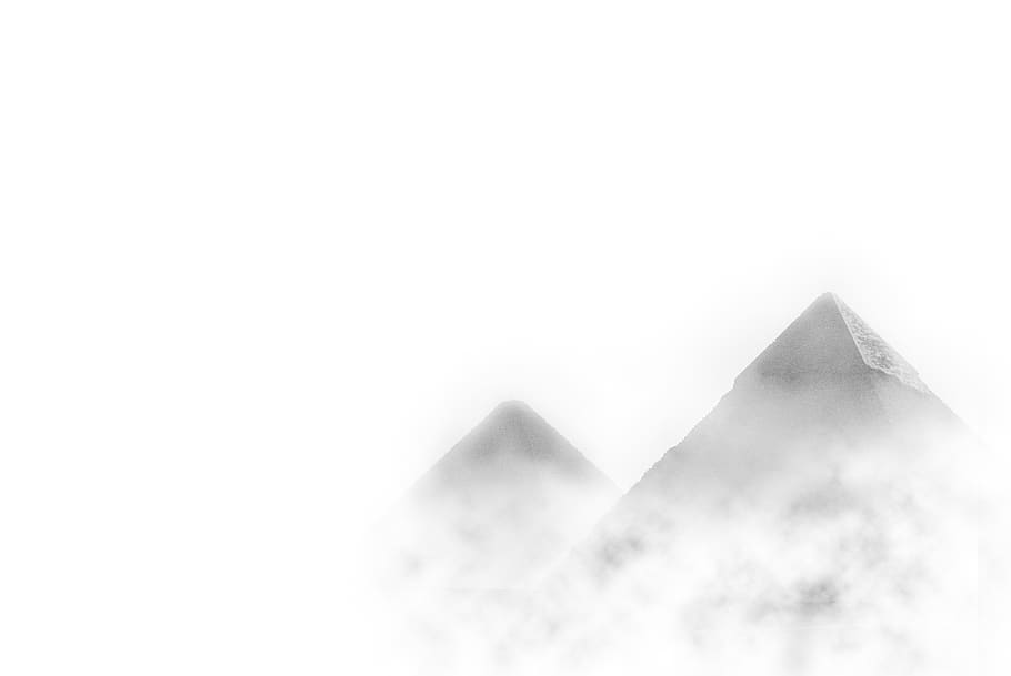 pyramids, giza, black and white, copy space, no people, white background, HD wallpaper