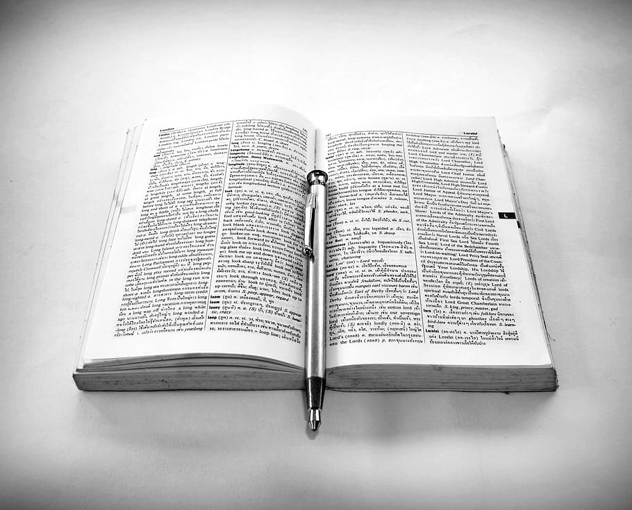 Grayscale Photography of Click Pen on Top of Opened Book, ballpen, HD wallpaper