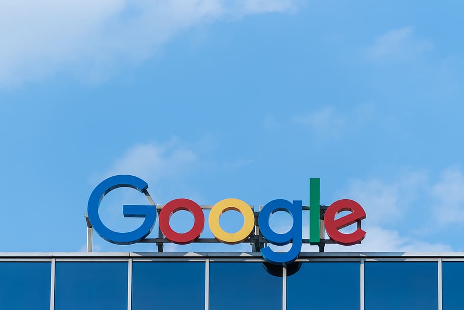 Google sign, communication, text, blue, cloud - sky, red, no people HD wallpaper