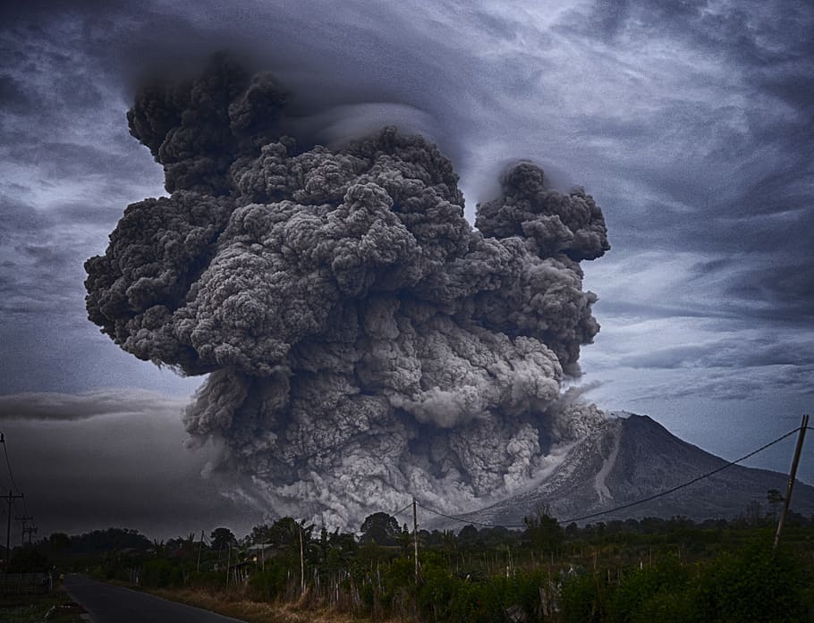 volcano eruption during daytime, cloud - sky, beauty in nature HD wallpaper