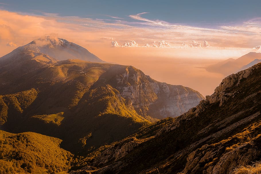 mountain, highland, cloud, sky, summit, ridge, landscape, nature HD wallpaper