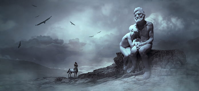 fantasy, sculpture, man, old, girl, young, centaur, fairytale HD wallpaper
