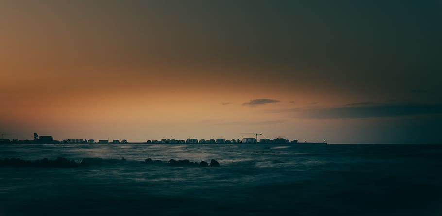 blue ocean during dawn, sky, sunset, sunrise, nature, water, schönhagen HD wallpaper