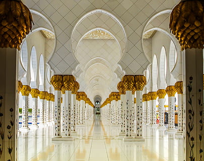 HD wallpaper: white concrete pillars inside building, mosque, abu dhabi ...