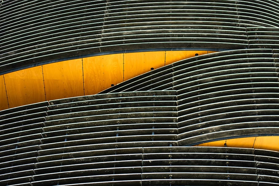 gray metal ribbed building, light, structure, yellow, black, white HD wallpaper