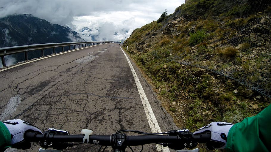 alps, handlebars, street, clouds, trip, adventure, transalp HD wallpaper