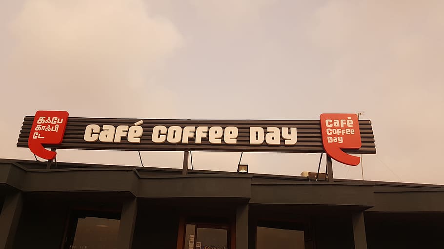 Photo of Cafe Coffee Day Sign, close-up, cloudy, focus, gloomy HD wallpaper