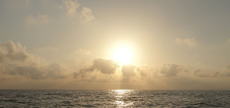 sun, sea, clouds, rays, sunset, backlighting, evening sky, abendstimmung HD wallpaper
