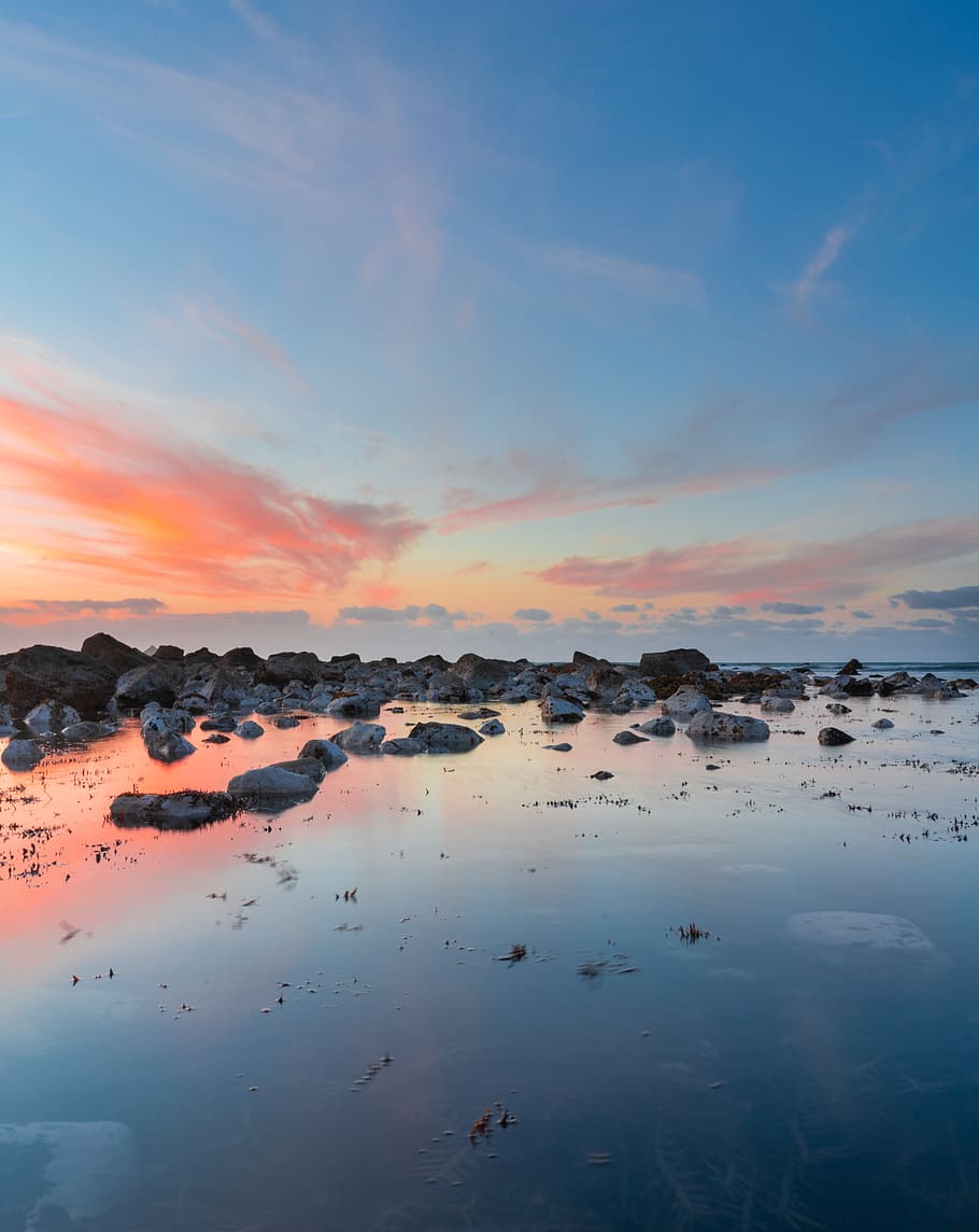 purple, blue, sunset, ocean, new plymouth, new zealand, nature HD wallpaper