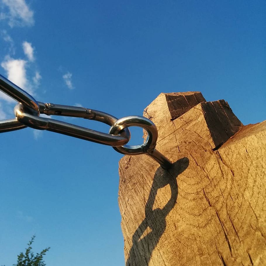 catena, wood, sky, metal, blue, nature, low angle view, day HD wallpaper