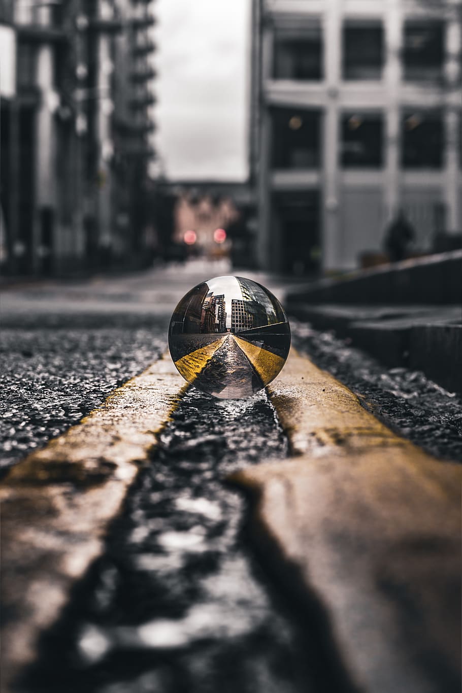 Selective Focus Photo of Lensball On Asphalt Road, blur, bokeh, HD wallpaper