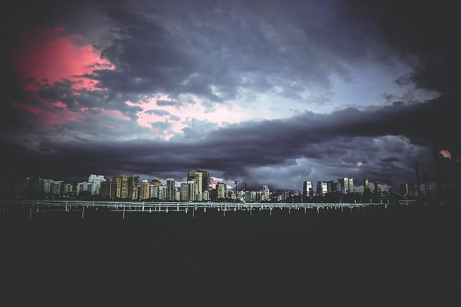 aerial painting of buildings, building exterior, cloud - sky HD wallpaper