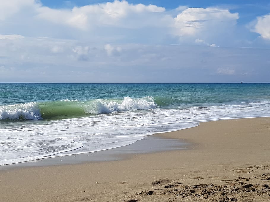 sea, waves, salento, water, italy, puglia, beach, land, sky, HD wallpaper