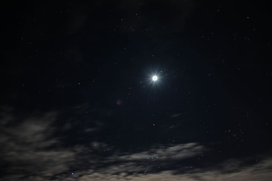night, stars, cloud, orange, landscape, full moon, astrophotography HD wallpaper