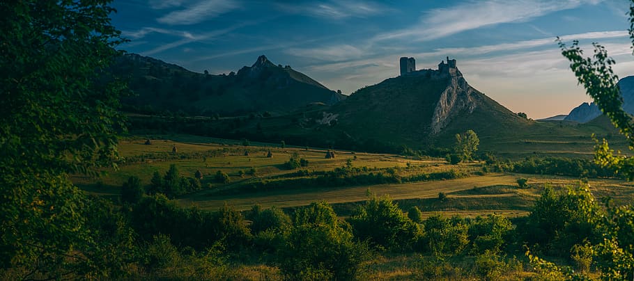 castle, fort, landscape, morning, fields, sunrise, scenics - nature HD wallpaper
