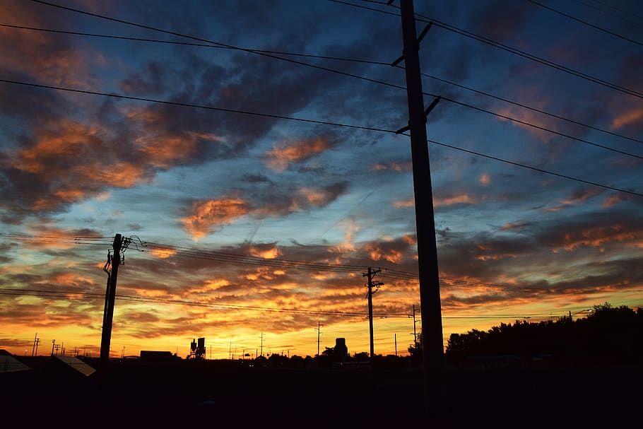 powerlines, energy, utility, sunset, voltage, tower, equipment HD wallpaper
