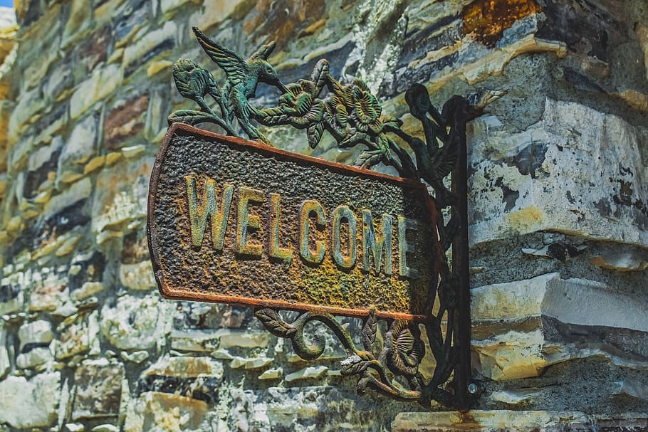 HD wallpaper: welcome, sign, greeting, entrance, vintage, hospitality