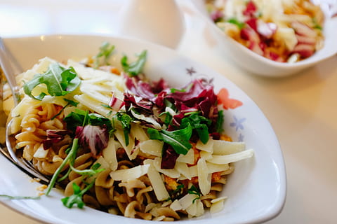 Fusilli plate, basil, beef, bolognese, cherry, closeup, dinner HD wallpaper
