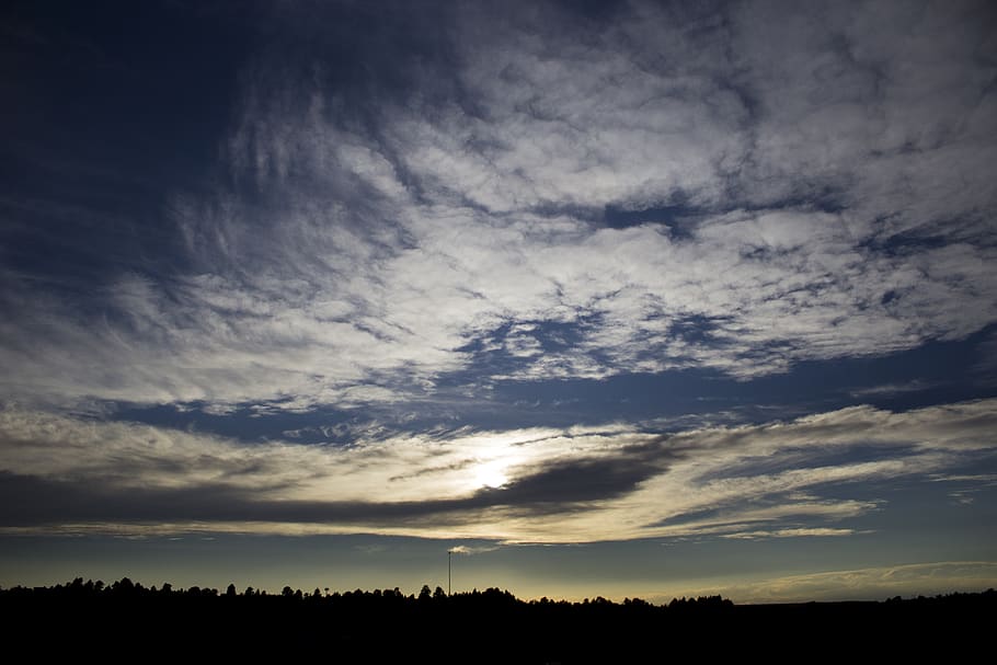 sky, sun, sunset, clouds, skyline, treeline, trees, cloud - sky HD wallpaper
