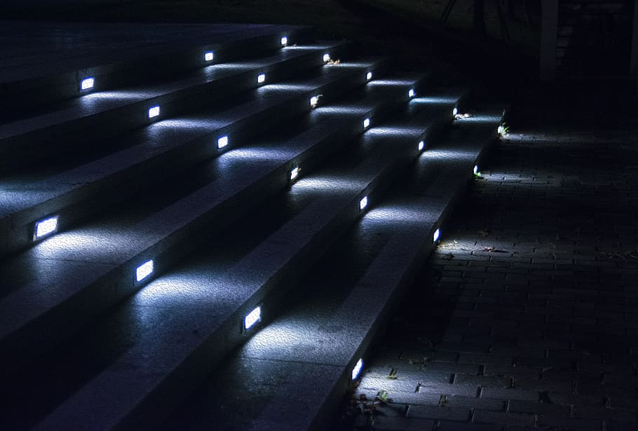 night, light, stairs, arts culture and entertainment, in a row HD wallpaper