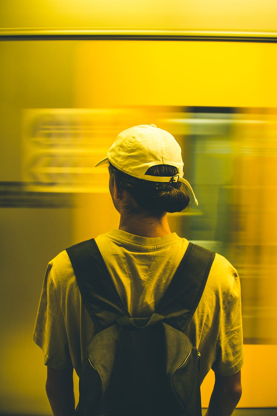 trains, sydney, blurred motion, yellow, waist up, one person HD wallpaper