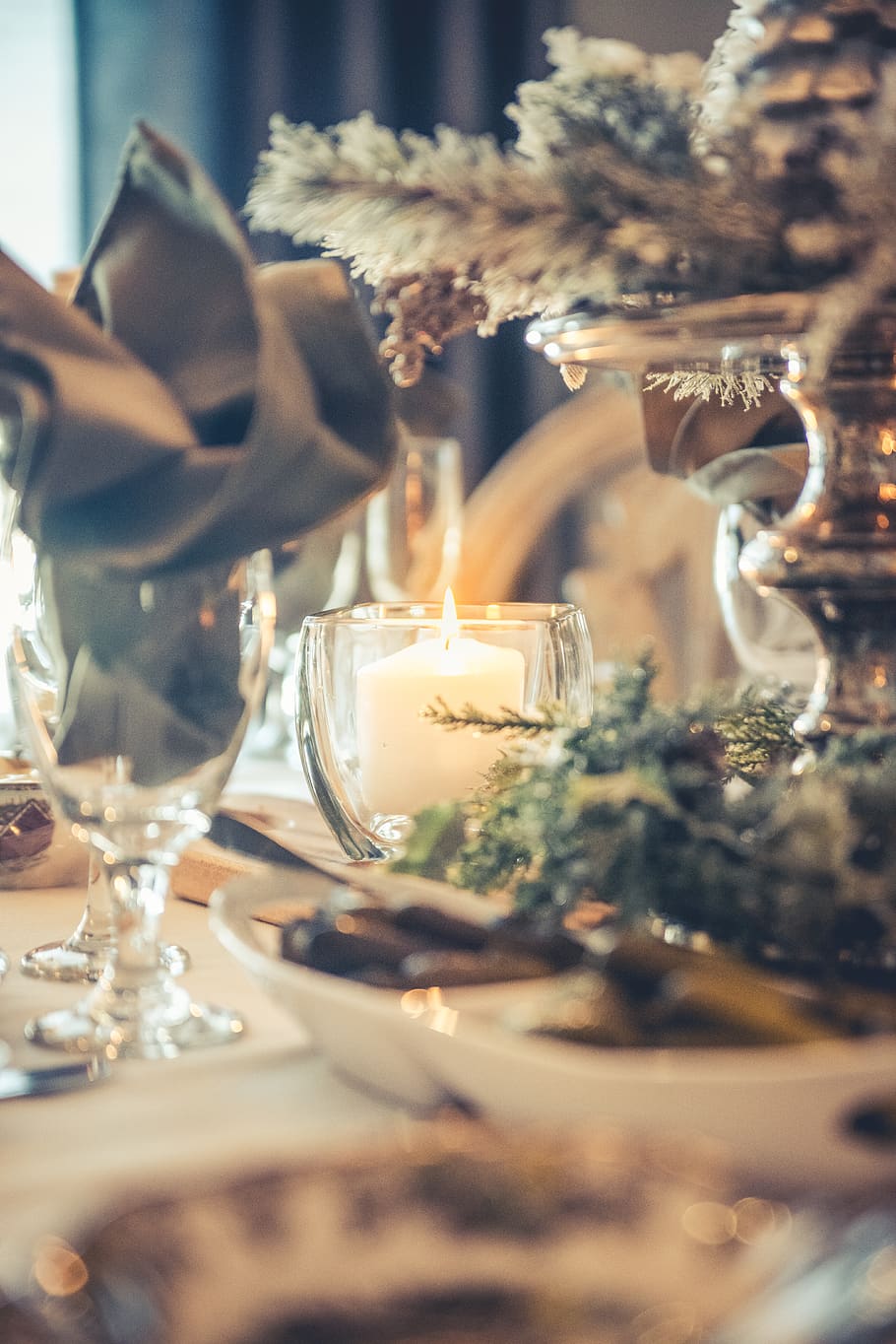 white pillar candle, glass, selective focus, indoors, food and drink HD wallpaper