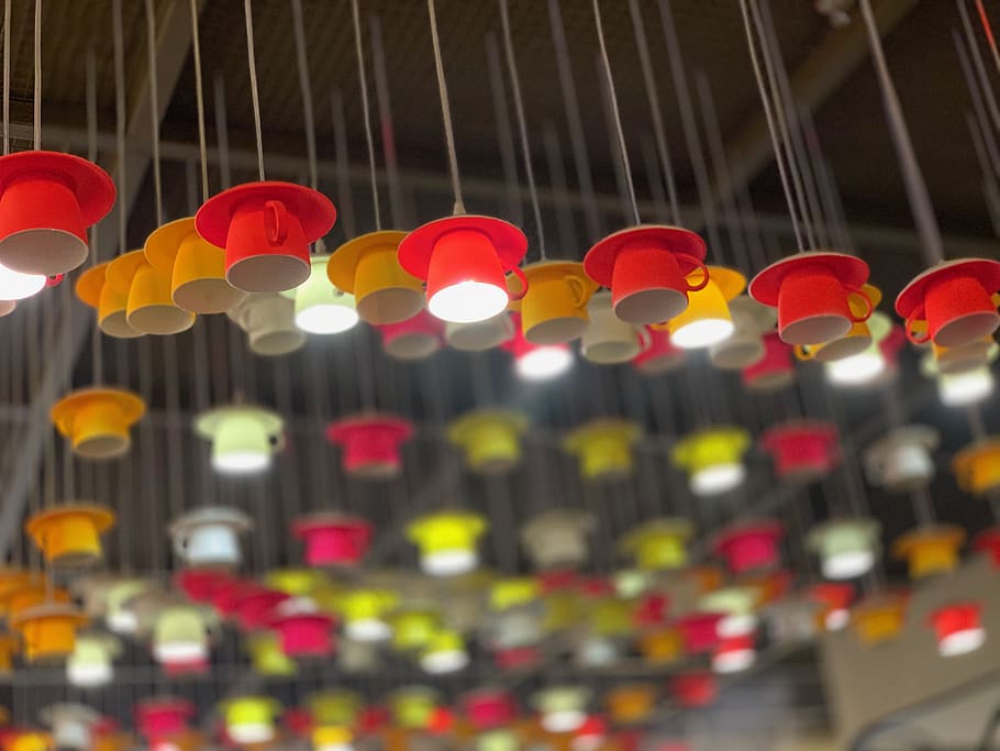 lamp, lighting, crowd, chandelier, light fixture, machine, crystal HD wallpaper