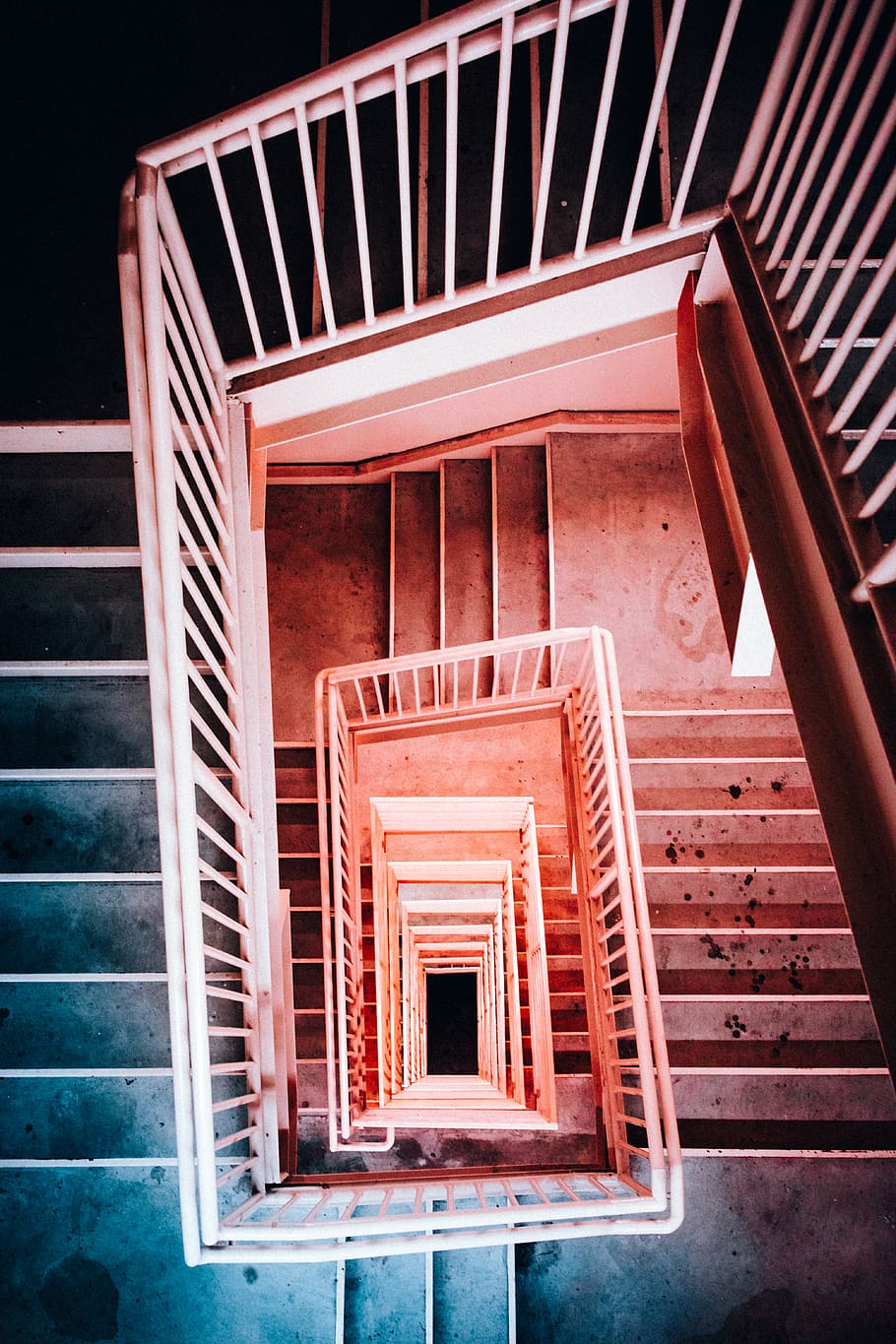 square white spiral staircases, handrail, banister, railing, stairs HD wallpaper