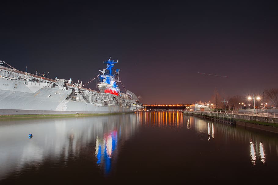white and blue ship, military, new york, transportation, navy HD wallpaper