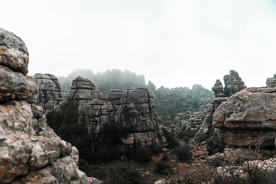 grey rock formation during daytime, nature, antequera, torcal de antequera HD wallpaper