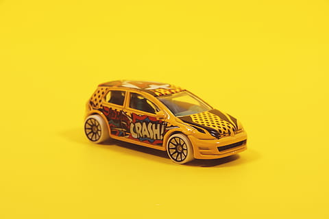 Yellow and Red 5-door Hatchback Die-cast Model, activity, automobile HD wallpaper
