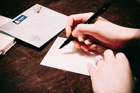 writing, postcard, letter, pen, hands, human hand, human body part HD wallpaper