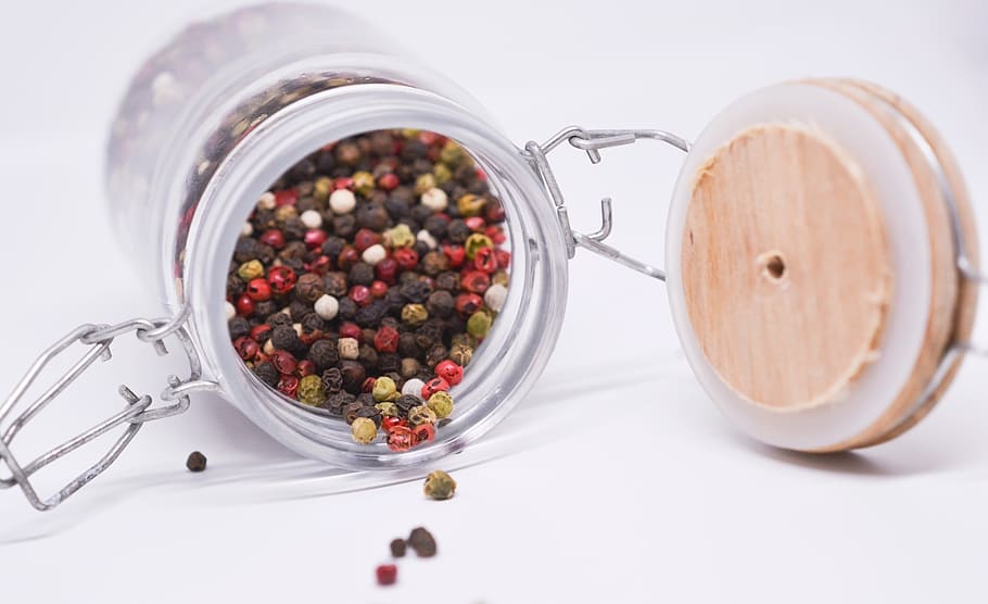 pepper, beans, spice, jar, ingredient, colors, food, glass HD wallpaper